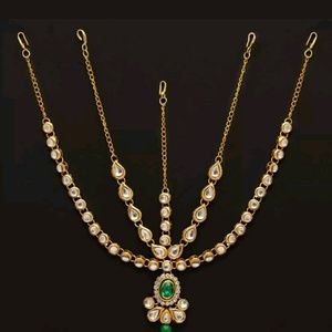 Maatha Patti (head piece) kundan green